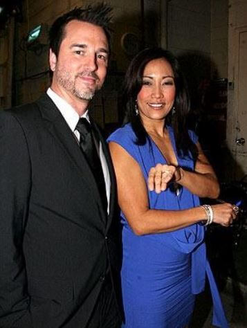 Jesse Sloan with Carrie Ann Inaba showing her engagement ring.